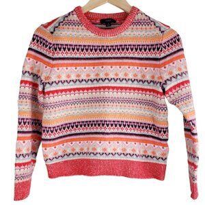 J Crew Fair Isle Cropped Sweater Bright Cerise Peony Lambswool S